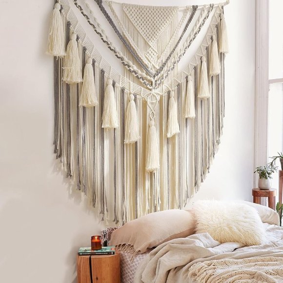 Boho Macrame Woven Handmade Craft Mid Century Modern Hanging Tassel Wall Decor - Picture 8 of 8
